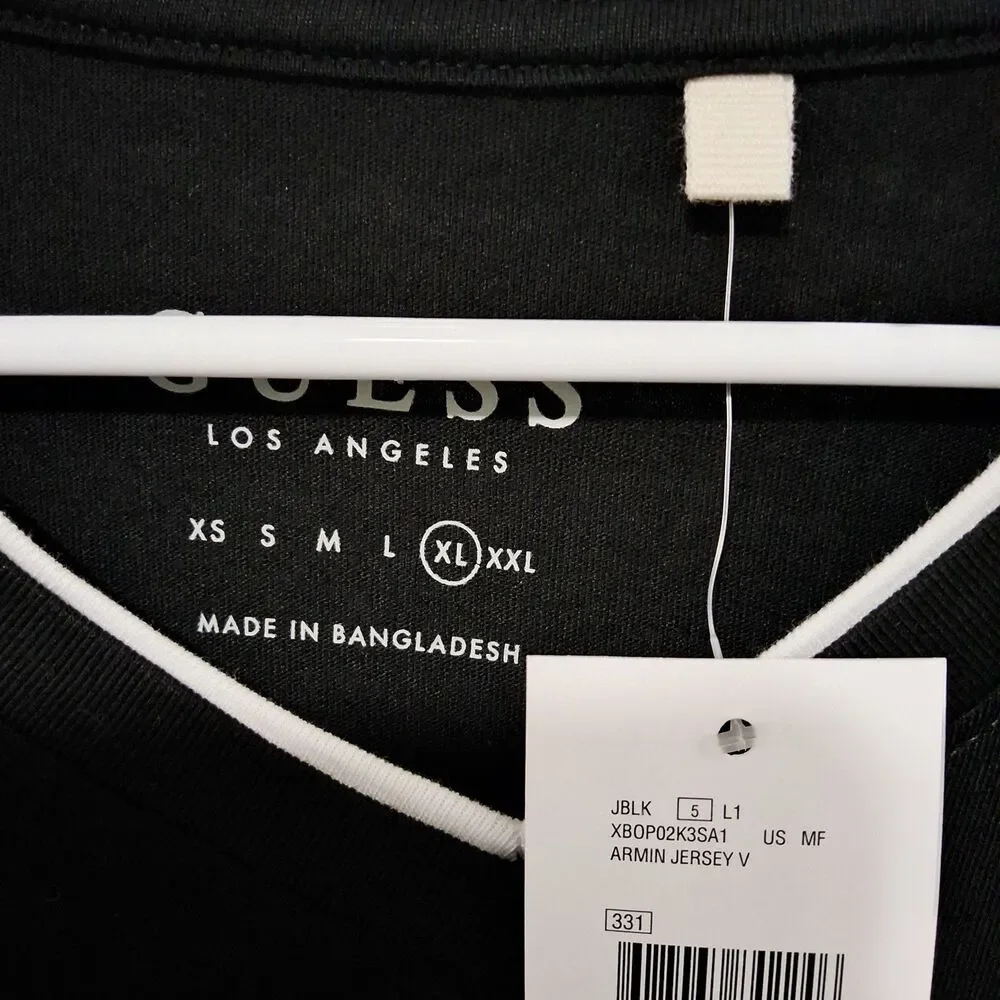 NWT Guess Men's Armin V-Neck Casual Tee, Black w/White Trim, Size XL, New w/Tags - Picture 10 of 16